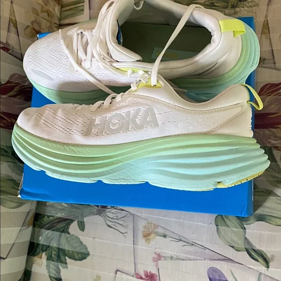 Hoka W Bondi 8 White & Lime Sneakers Women’s 9.5 - Picture 7 of 13